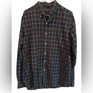 Polo Ralph Lauren Shirt Mens Lg Green Blue Windowpane Button Up L/S Casual